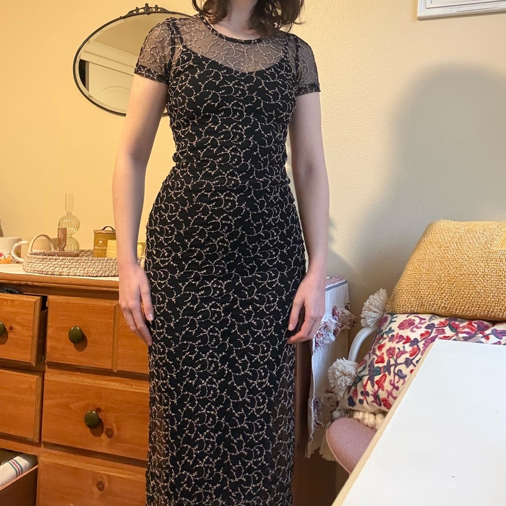 Hourglass Black Sheer Lace Maxi Dress